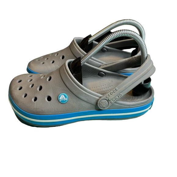 Crocs Crocband Gray & Blue Slide On Clogs Men Size 6 Women Size 8 - Picture 1 of 7